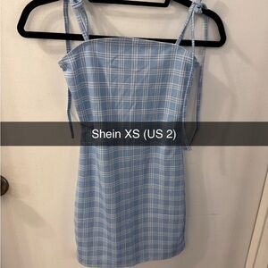 SHEIN Light Blue Checkered Mini Dress